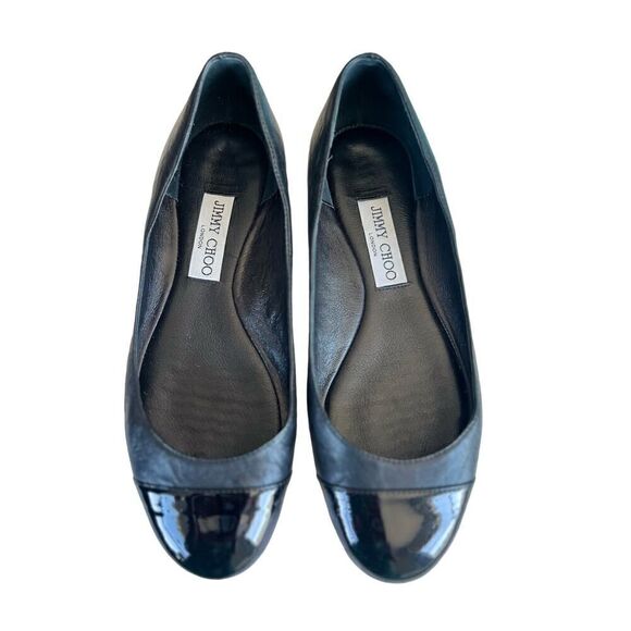 JIMMMY CHOO BLACK LEATHER FLATS SIZE 37.5 US 7.5